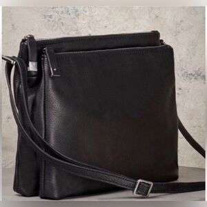 Margot New York Jeanne Black Leather Crossbody Bag Silver Hardware 9 inches